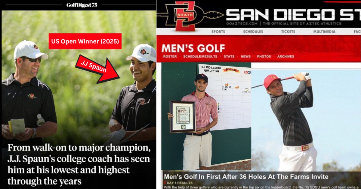 Cameron Tennant's college golf career at San Diego State, alongside J.J. Spaun