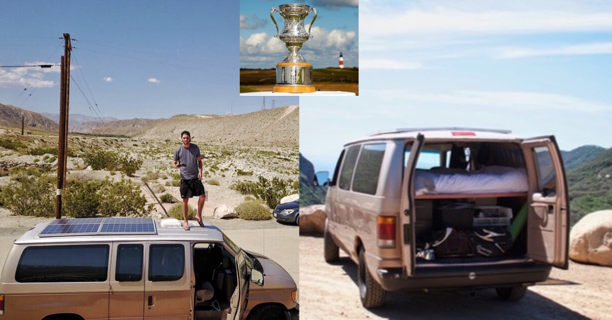Cameron Tennant and the van he lived in while chasing the game